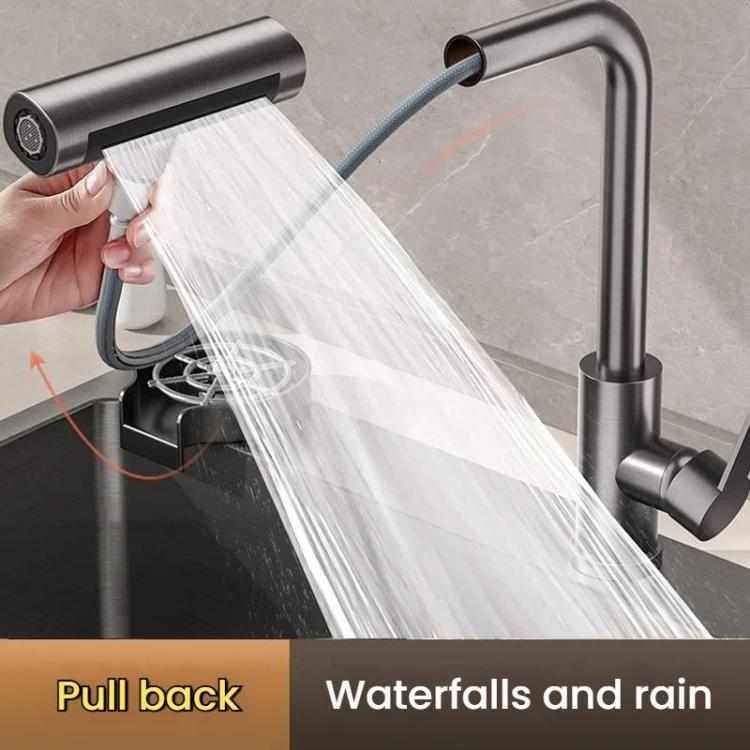 Non-pull-out Version 4 Modes Waterfall Kitchen Faucet Single Hole Hot/Cold Water Mixer Tap for Sink Black by bashfashion