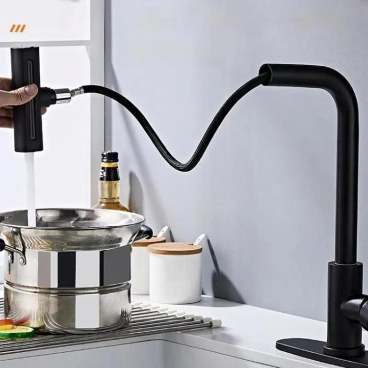 Non-pull-out Version 4 Modes Waterfall Kitchen Faucet Single Hole Hot/Cold Water Mixer Tap for Sink Black by bashfashion