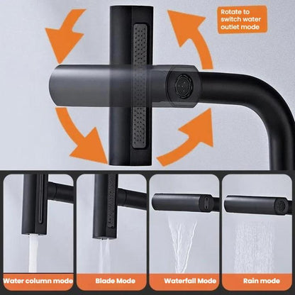Non-pull-out Version 4 Modes Waterfall Kitchen Faucet Single Hole Hot/Cold Water Mixer Tap for Sink Black by bashfashion
