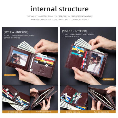 BULL CAPTAIN 0203 RFID Anti-theft Top-layer Cowhide Multiple Card Slots Wallet(Coffee Vertical) by BULL CAPTAIN