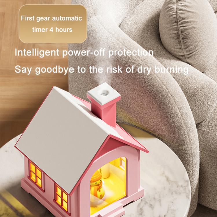 500ML Portable Mini Snow House Humidifier USB Desktop Snowman Colorful Ambient Light Air Humidifiers, Size: Plug-in(Blue) by bashfashion