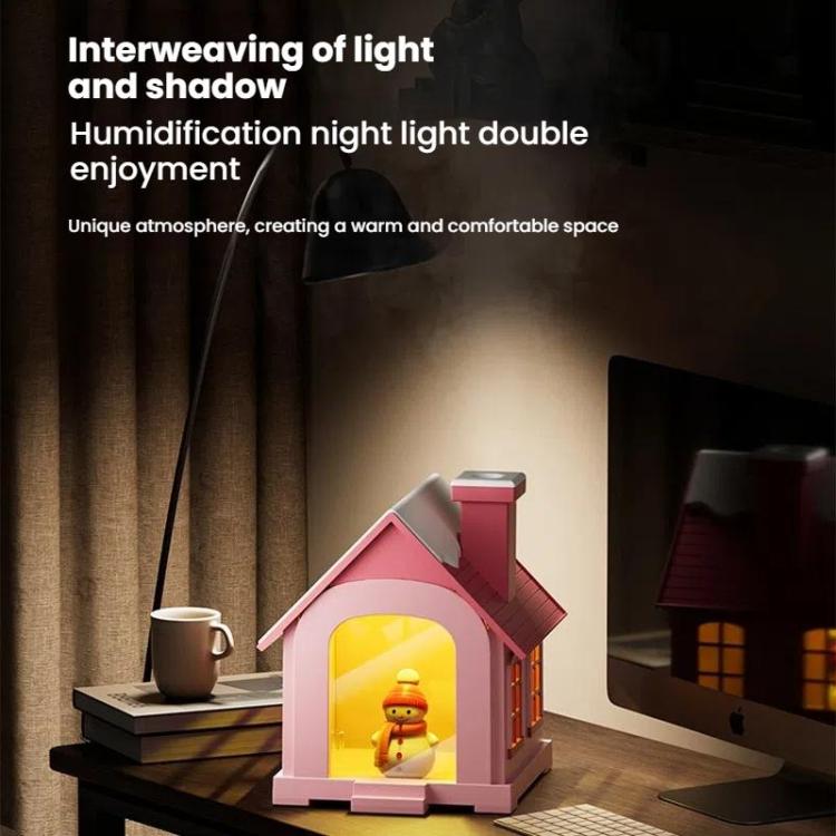 500ML Portable Mini Snow House Humidifier USB Desktop Snowman Colorful Ambient Light Air Humidifiers, Size: Plug-in(Blue) by bashfashion