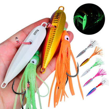 120G PROBEROS LF159 Luminous Bearded Squid Hook Slow Cranking Road Runner Iron Plate Bionic False Bait(B) by PROBEROS