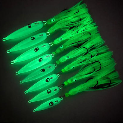 120G PROBEROS LF159 Luminous Bearded Squid Hook Slow Cranking Road Runner Iron Plate Bionic False Bait(D) by PROBEROS