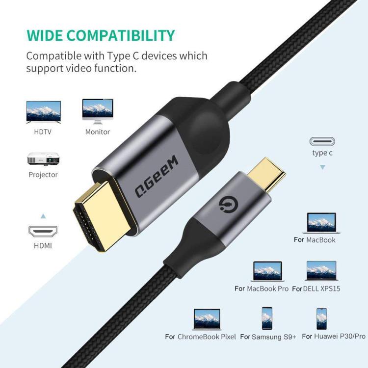QGeeM USB-C/Type-C To HDMI Cable 4K 30Hz For Screen Mirroring & Extended Display, Cable Length: 1.8m by QGeeM