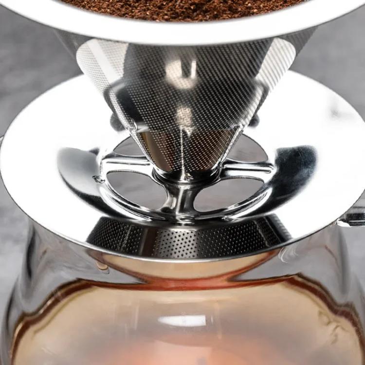 V60 Stainless Steel Coffee Filter with Base for Pour Over Brewing, Spec: 1-2 Cups 300-mesh by bashfashion