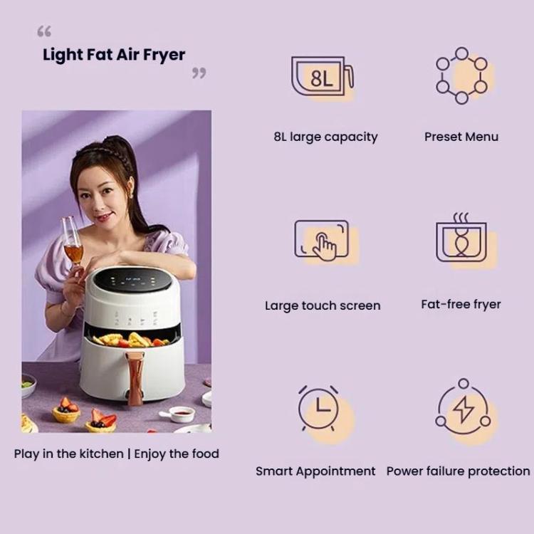 8L Air Fryer Household Multi-Function Large Capacity Oil-Free Electric Fryer, Color: White EU Plug by bashfashion