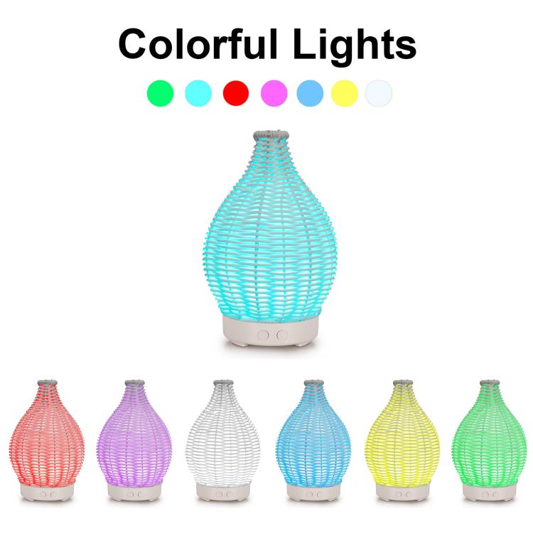 24V EU Plug 100ML Hollow Rattan Ultrasonic Humidifier & Aromatherapy Diffuser with 7-Color LED Lights(Black) by bashfashion