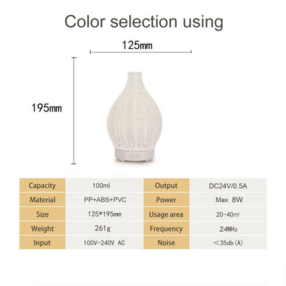 24V EU Plug 100ML Hollow Rattan Ultrasonic Humidifier & Aromatherapy Diffuser with 7-Color LED Lights(Black) by bashfashion