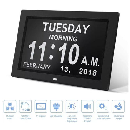 10-Inch Digital Clock With Voice Time Announcement, Auto DST Adjustment, 20 Custom Alarms, 8 Medication Reminders US Plug Black by bashfashion