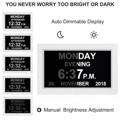 10-Inch Digital Clock With Voice Time Announcement, Auto DST Adjustment, 20 Custom Alarms, 8 Medication Reminders UK Plug Black by bashfashion