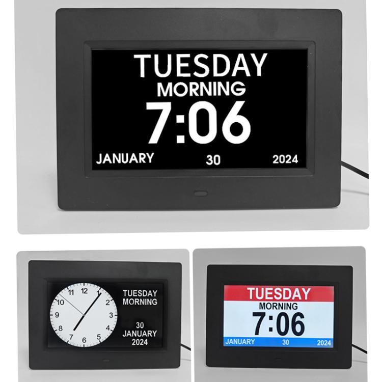 7-inch Digital Frame Calendar Day Clock With 3 Medication Alerts, 5 Custom Alarms, Multi-Language Support UK Plug Black by bashfashion